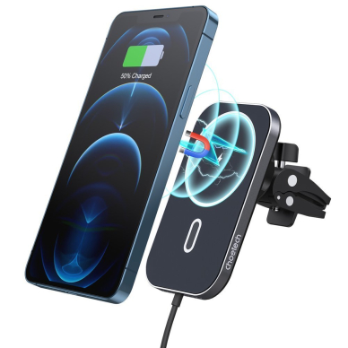 Magnetinis Automobilinis Telefono Laikiklis - Įkroviklis Choetech Car Magnetic Mount Inductive Qi Charger 15W (suderinama su MagSafe) Juodas (T200-F)