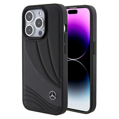 Mercedes Leather Wave Pattern dėklas skirtas iPhone 15 Pro - Juodas