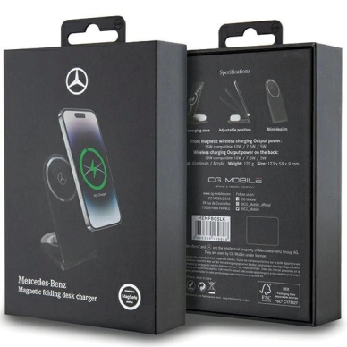 Mercedes Silver Stars MagSafe foldable 2in1 15W inductive Įkroviklis  - Juodas 4