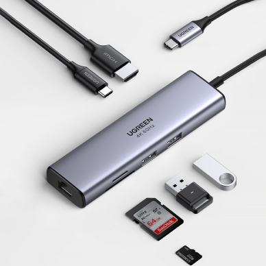 Multifunctional HUB 5in1 USB-C - HDMI 1.4 / 3 x USB-A / USB-C PD 100W Ugreen CM511 - gray 1