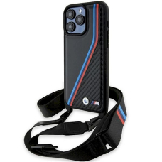 Originalus BMW dėklas M Edition Carbon Tricolor Lines &amp; StrapiPhone 15 Pro - juodas