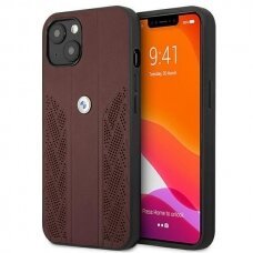 Originalus dėklas BMW BMHCP13SRSPPR Leather Curve Perforate iPhone 13 mini raudonas