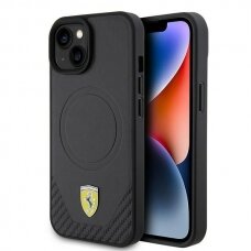 Originalus dėklas Ferrari FEHMP15SPTEK iPhone 15 6.1  Juodas hardcase Carbon Metal Logo MagSafe