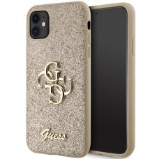 Originalus dėklas Guess GUHCN61HG4SGD case skirta iPhone 11 / Xr - gold Glitter Script Big 4G