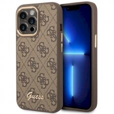 Originalus dėklas Guess GUHCP14LHG4SHW iPhone 14 Pro 6.1 Rudas / Rudas hard case 4G Vintage Gold Logo