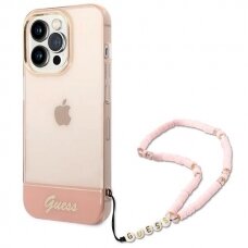 Originalus dėklas Guess GUHCP14LHGCOHP iPhone 14 Pro 6.1  rožinis/rožinis hardcase Translucent Pearl Strap