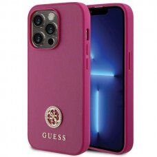 Originalus dėklas Guess GUHCP15LPS4DGPP iPhone 15 Pro 6.1  rožinis/rožinis hardcase Strass Metal Logo