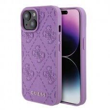 Originalus dėklas Guess GUHCP15SP4EPMU iPhone 15 6.1  violetinis hardcase Leather 4G Stamped