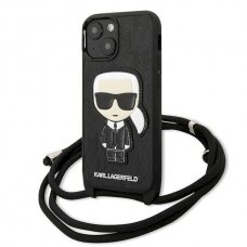 Originalus dėklas Karl Lagerfeld KLHCP13SCMNIPK iPhone 13 mini 5,4 hardcase Juodas Leather Monogram Patch and Cord Iconik