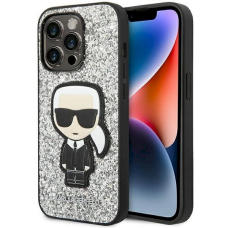 Originalus dėklas Karl Lagerfeld KLHCP14LGFKPG iPhone 14 Pro 6.1 hardcase Sidabrinis Glitter Flakes Ikonik