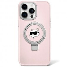 Originalus dėklas Karl Lagerfeld KLHMP15LHMRSCHP iPhone 15 Pro 6.1  rožinis/rožinis hardcase Ring Stand Choupette Head MagSafe