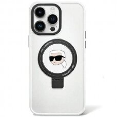 Originalus dėklas Karl Lagerfeld KLHMP15LHMRSKHH iPhone 15 Pro 6.1  Baltas/Baltas hardcase Ring Stand Karl Head MagSafe