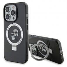 Originalus dėklas Karl Lagerfeld KLHMP15XHMRSKCK iPhone 15 Pro Max 6.7  Juodas hardcase Ring Stand Karl&amp Choupette MagSafe