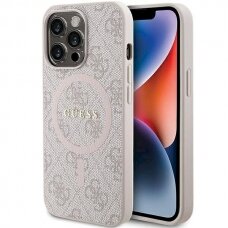 Originalus Guess dėklas 4G Collection Leather Metal Logo MagSafeiPhone 13 Pro / iPhone 13 - Rožinis