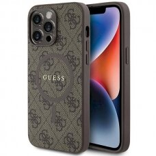 Originalus Guess dėklas 4G Collection Leather Metal Logo MagSafeiPhone 13 Pro Max - Rudas