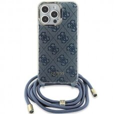 Originalus Guess dėklas Crossbody Cord 4G Print Case for iPhone 15/14/13 - Mėlynas