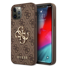 Originalus Guess dėklas GUHCP12M4GMGBR iPhone 12/12 Pro 6.1 Rudas 4G Big Metal Logo