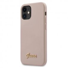 Originalus Guess Dėklas Guhcp12Slslmglp Iphone 12 Mini Šviesiai Rožinis Silicone Script Gold Logo