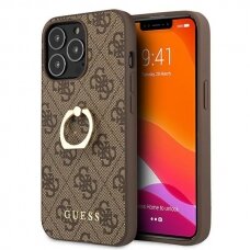 Originalus Guess dėklas GUHCP13L4GMRBR iPhone 13 Pro / 13 6,1" Rudas 4G su žiedu/laikikliu