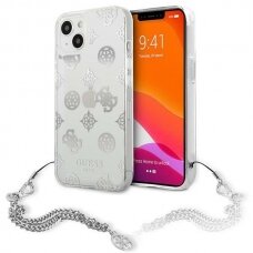 Originalus Guess dėklas GUHCP13SKSPESI iPhone 13 mini 5,4 Sidabrinis Peony Chain Collection