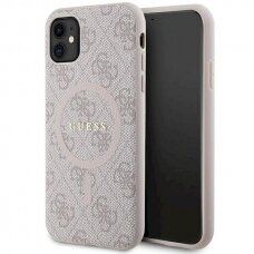 Originalus Guess dėklas GUHMN61G4GFRP iPhone 11 6.1" / Xr Rožinis/Rožinis hardcase 4G Collection Leather Metal Logo MagSafe