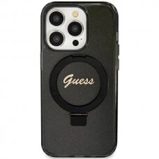 Originalus Guess dėklas Ring Stand Script Glitter MagSafeiPhone 11 / Xr - Juodas