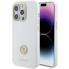 Originalus Guess dėklas Silicone Logo Strass 4G case for iPhone 15 Pro Max - Baltas