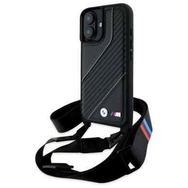 Orginalus BMW Dėklas M Edition Carbon Stripe  Strap iPhone 16 Plus  - Juodas