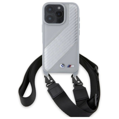 Orginalus BMW Dėklas M Edition Carbon Stripe  Strap iPhone 16 Pro Max  - Pilkas 1