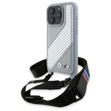 Orginalus BMW Dėklas M Edition Carbon Stripe  Strap iPhone 16 Pro  - Pilkas