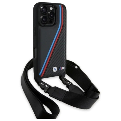 Orginalus BMW Dėklas M Edition Carbon Tricolor Lines  Strap  iPhone 16 Pro Max - Juodas 2