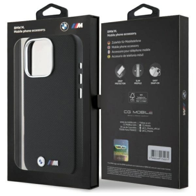 Orginalus BMW Dėklas M Edition Kevlar Wrapped Metal iPhone 16 Pro Max  - Juodas 7