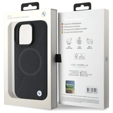 Orginalus BMW Dėklas Sign Leather Half Textured And Circle MagSafe  iPhone 16 Pro Max - Juodas 7