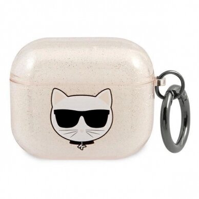 Orginalus dėklas Karl Lagerfeld KLA3UCHGD AirPods 3 Auksinis su Blizgučiais Choupette