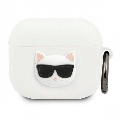 Orginalus dėklas Karl Lagerfeld KLACA3SILCHWH AirPods 3 cover /Baltas Silicone Choupette