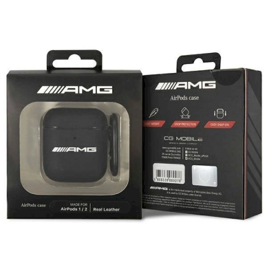 Originalus AMG dėklas AMA2SLWK AirPods cover Juodas Leather 2