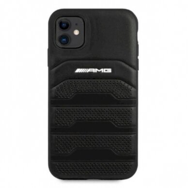 Originalus AMG dėklas AMHCN61GSEBK iPhone 11 6.1 Juodas hardcase Leather Debossed Lines 2