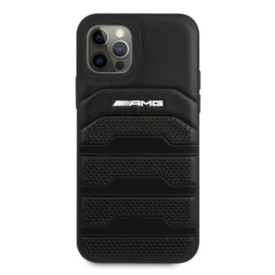 Originalus AMG dėklas AMHCP12LGSEBK iPhone 12 Pro Max 6,7"  Juodas hardcase Leather Debossed Lines 2