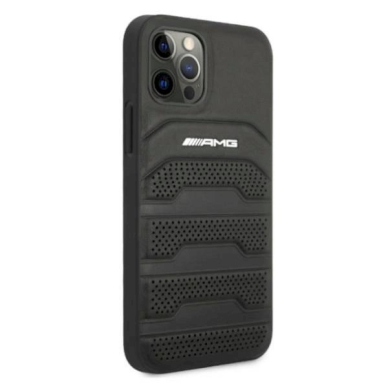 Originalus AMG dėklas AMHCP12LGSEBK iPhone 12 Pro Max 6,7"  Juodas hardcase Leather Debossed Lines 3