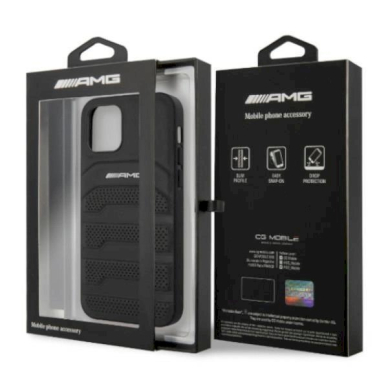 Originalus AMG dėklas AMHCP12LGSEBK iPhone 12 Pro Max 6,7"  Juodas hardcase Leather Debossed Lines 7