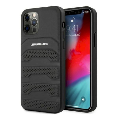 Originalus AMG dėklas AMHCP12LGSEBK iPhone 12 Pro Max 6,7"  Juodas hardcase Leather Debossed Lines