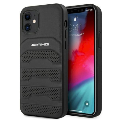 Originalus AMG dėklas AMHCP12SGSEBK iPhone 12 mini 5,4"  Juodas hardcase Leather Debossed Lines