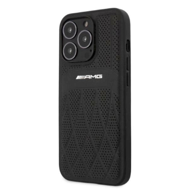 Originalus AMG dėklas AMHCP13LOSDBK iPhone 13 Pro / 13 6.1  Juodas hardcase Leather Curved Lines 1