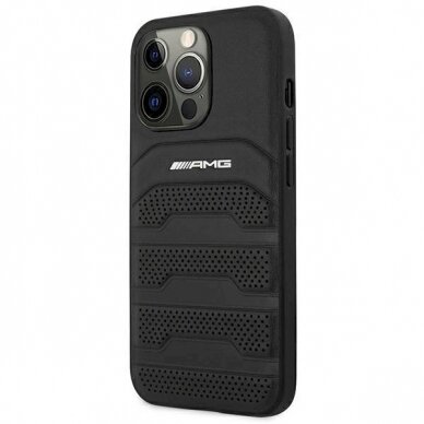 Originalus AMG dėklas AMHCP14LGSEBK iPhone 14 Pro 6.1 Juodas hardcase Leather Debossed Lines 1