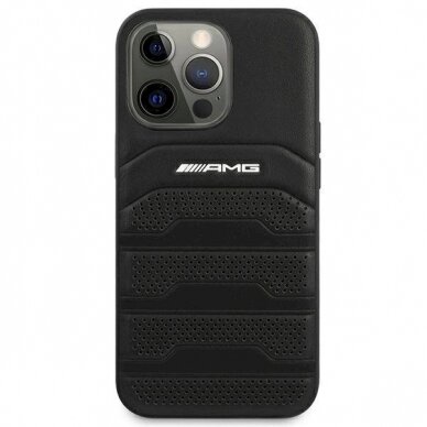 Originalus AMG dėklas AMHCP14LGSEBK iPhone 14 Pro 6.1 Juodas hardcase Leather Debossed Lines 2