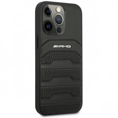 Originalus AMG dėklas AMHCP14LGSEBK iPhone 14 Pro 6.1 Juodas hardcase Leather Debossed Lines 3