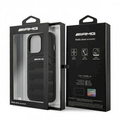 Originalus AMG dėklas AMHCP14LGSEBK iPhone 14 Pro 6.1 Juodas hardcase Leather Debossed Lines 7