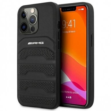 Originalus AMG dėklas AMHCP14LGSEBK iPhone 14 Pro 6.1 Juodas hardcase Leather Debossed Lines