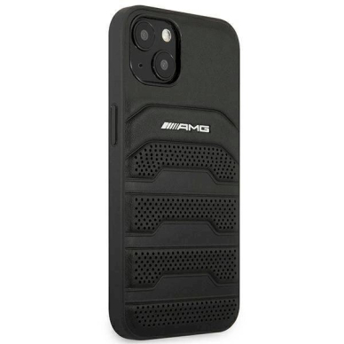 Originalus AMG dėklas AMHCP14MGSEBK iPhone 14 Plus 6,7 Juodas hardcase Leather Debossed Lines 3