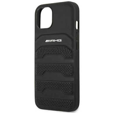 Originalus AMG dėklas AMHCP14MGSEBK iPhone 14 Plus 6,7 Juodas hardcase Leather Debossed Lines 5